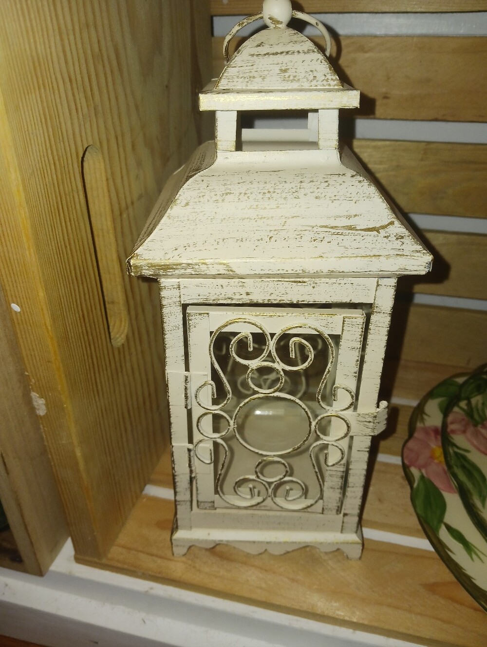 Distressed White Decorative Lantern -